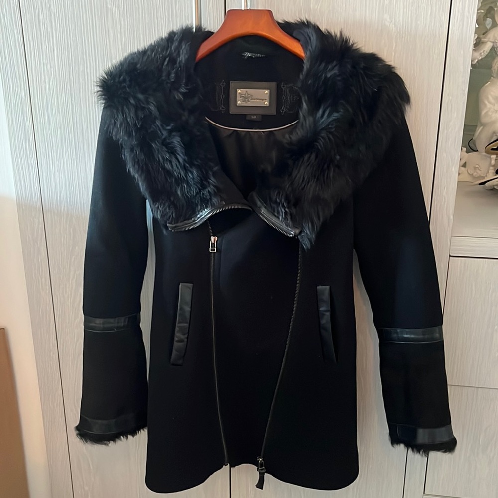 Mackage Black Jacket | Real Fur, Wool, Leather | Size S/P